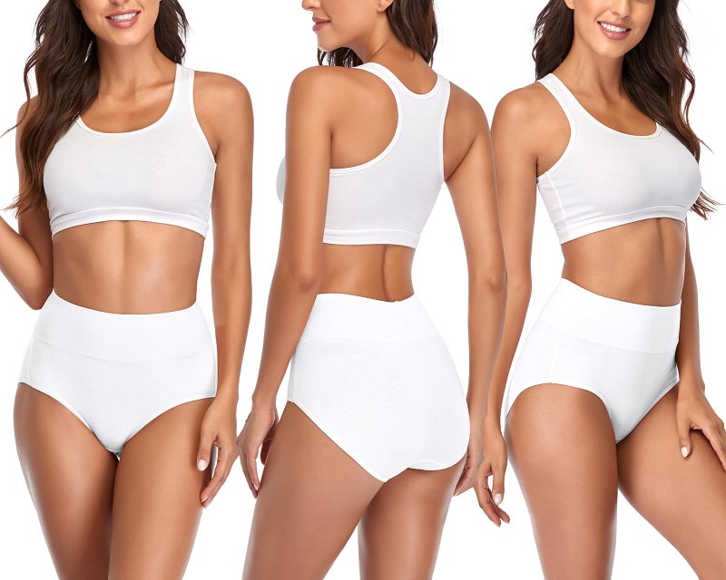 Annenmy Women's High Waist Cotton Underwear Soft Brief Panties Regular and Plus Size (X-Large, White, 5-pack) - Image 3